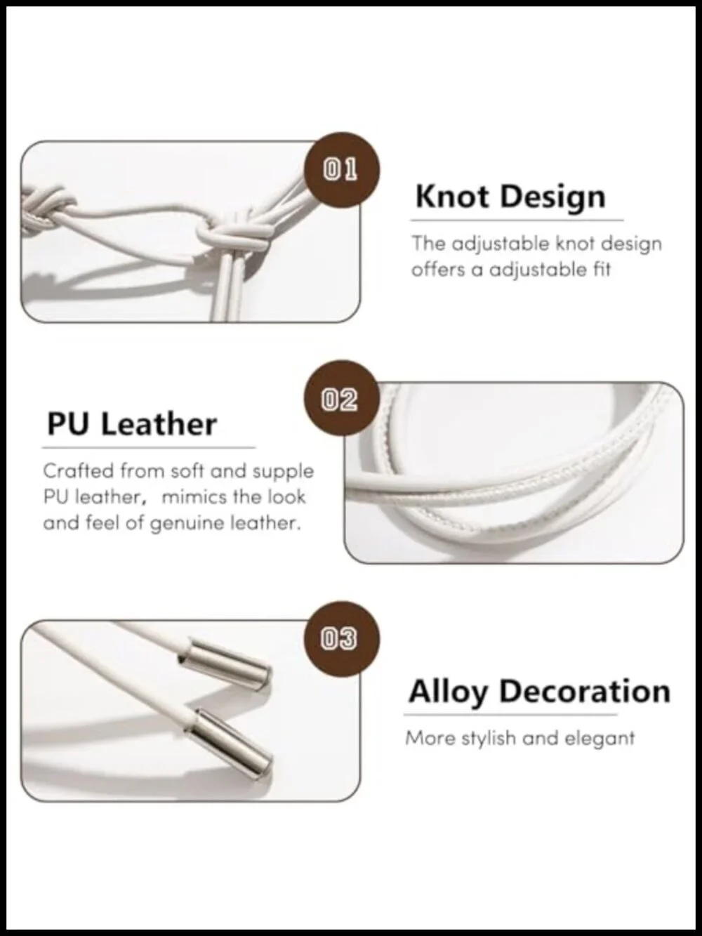 Women's Knotted Waist Belt PU Leather Skinny Belt for Dresses Pants